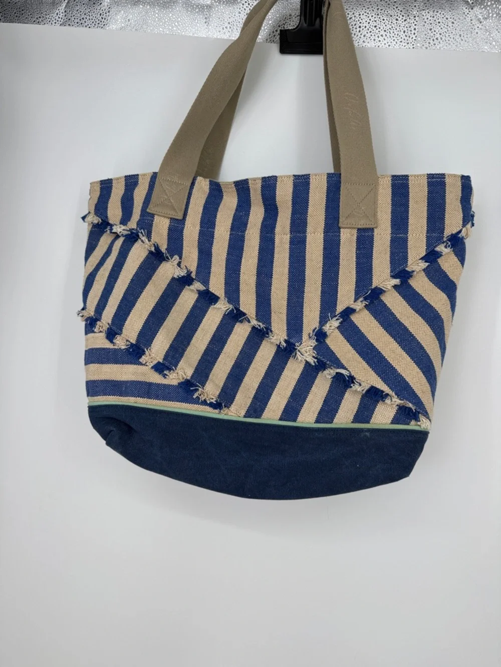 TOMS Blue and Beige Striped “Lakeside” Canvas Tote Bag